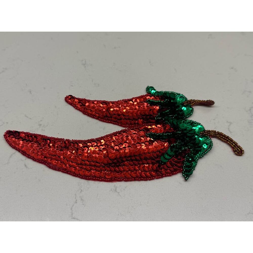 New 8” Red Hot Chili Pepper Sequin Appliqué Patches - lot of 9
